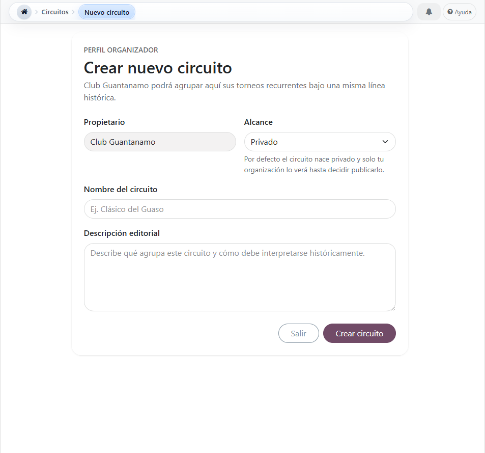 Formulario para crear un circuito privado o público en Smartdomino