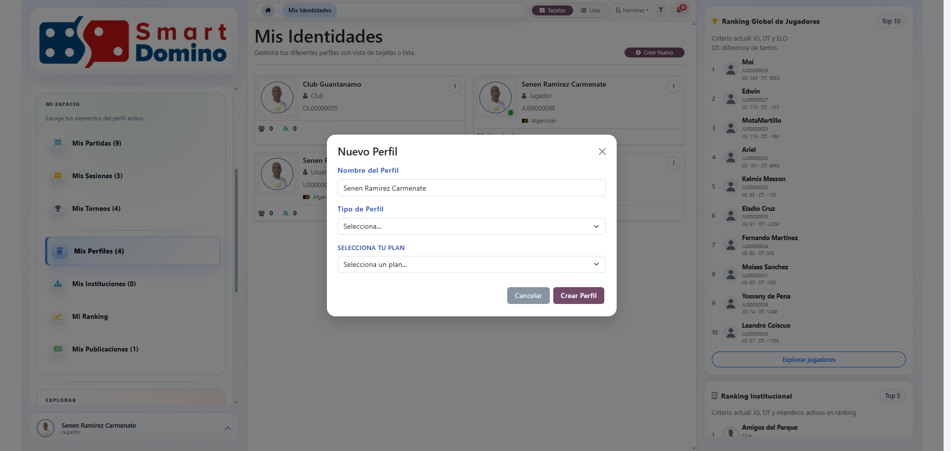 Modal de nuevo perfil