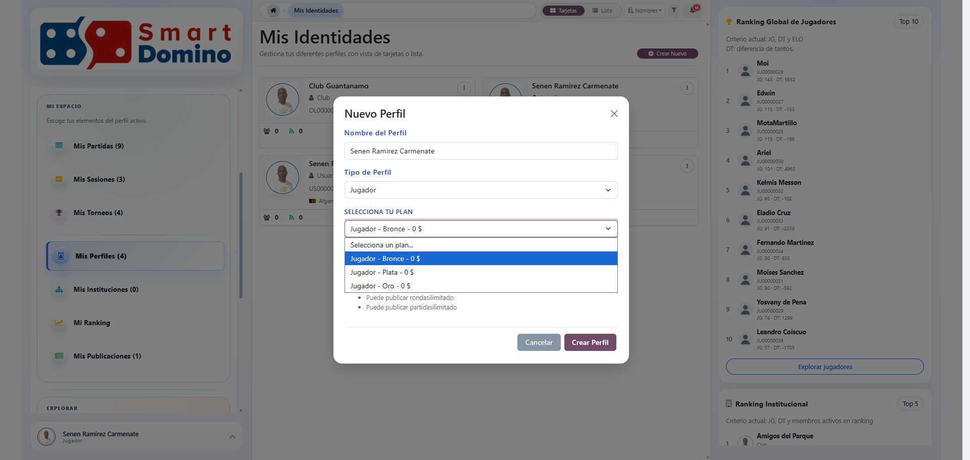 Planes filtrados por tipo de perfil